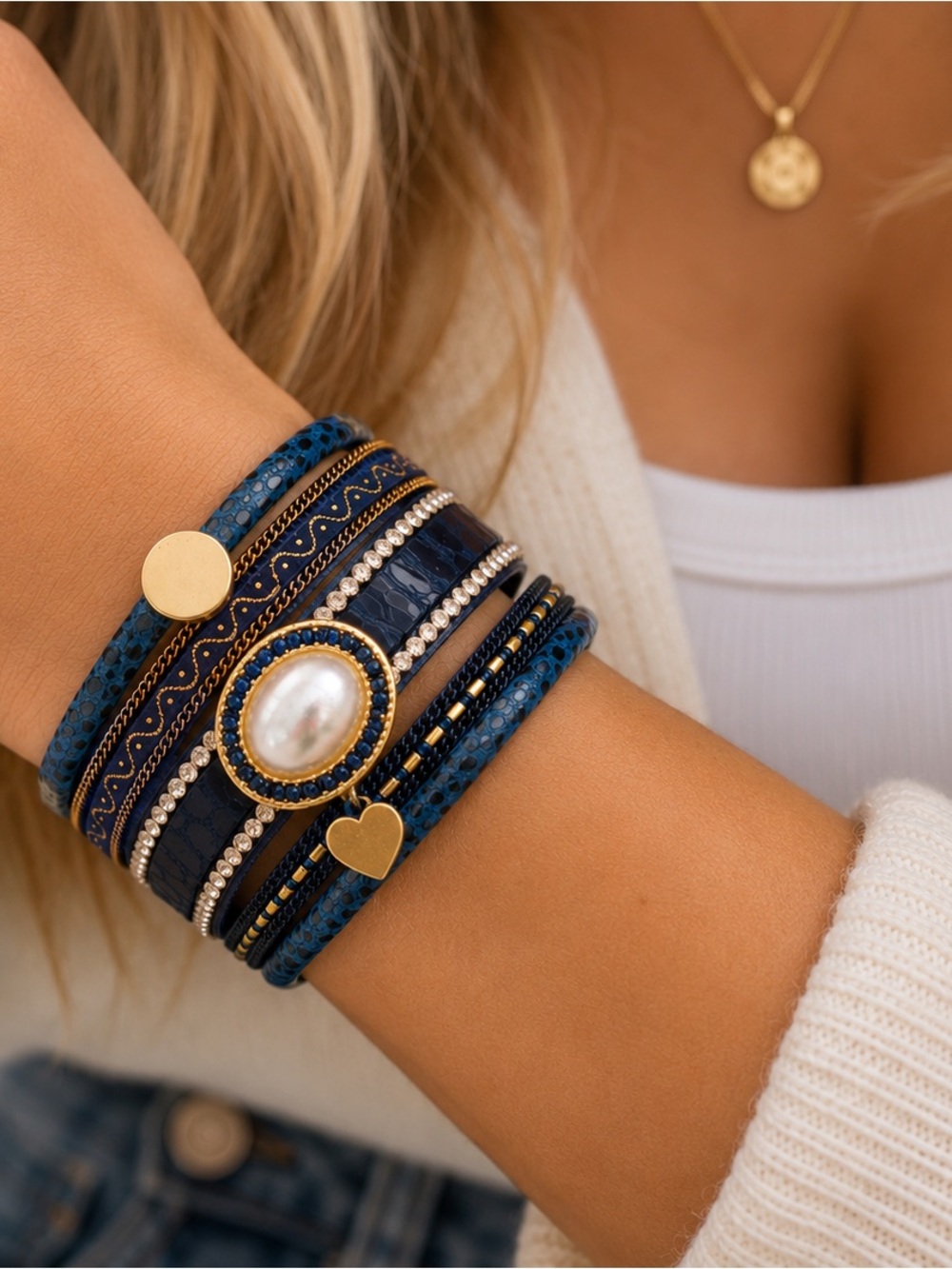 Multi Layered‎ Wrap Cuff Charm Bracelet